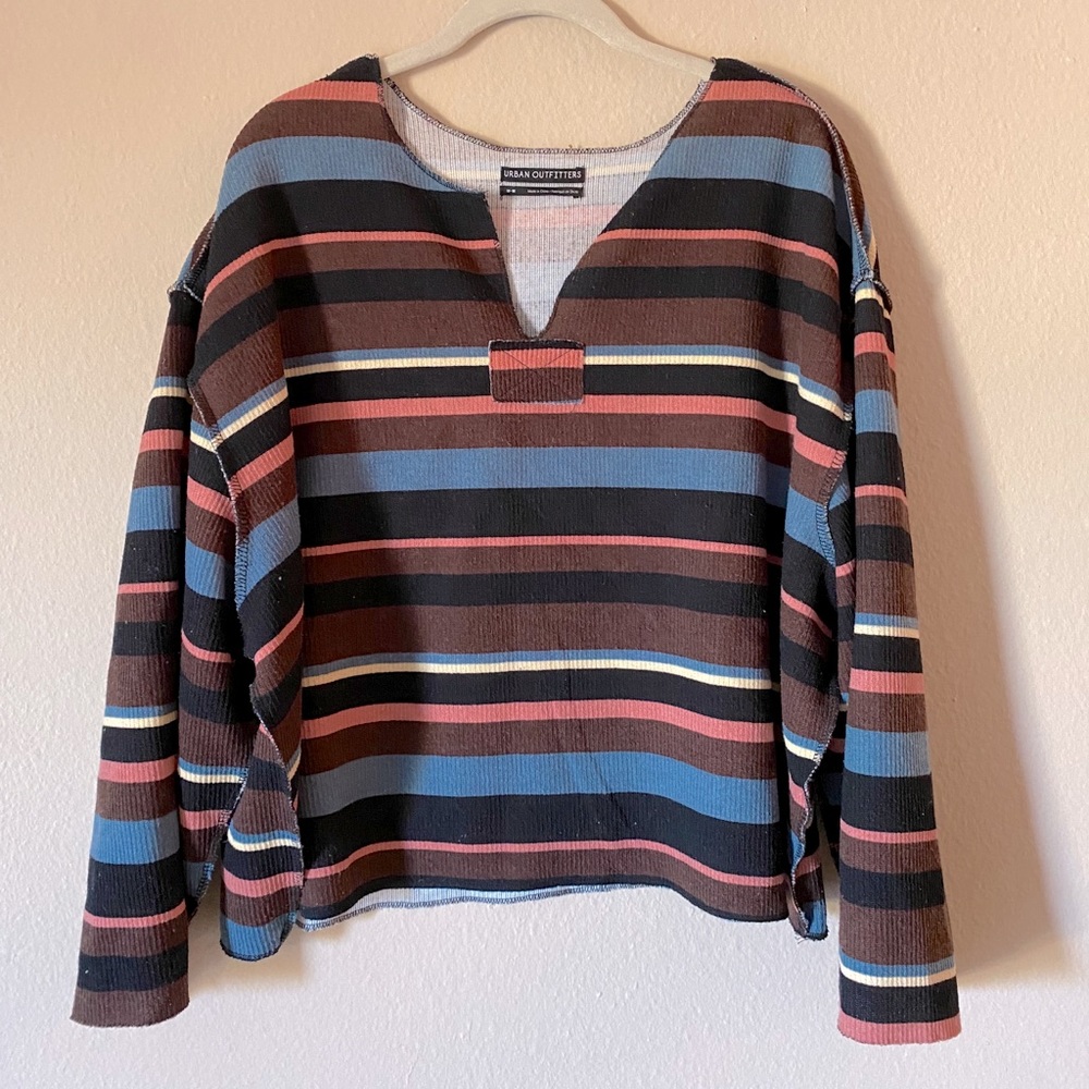 UO Striped Jax Inside Out Notch Neck Sweater